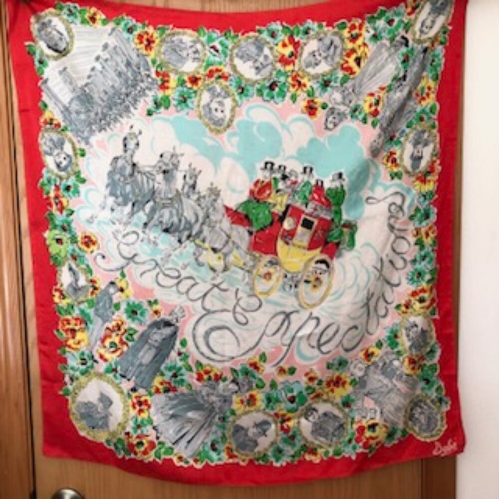 3/$15 Rare Antique 1947 Vintage Commemorative Silk Scarf "Great Expectations"
